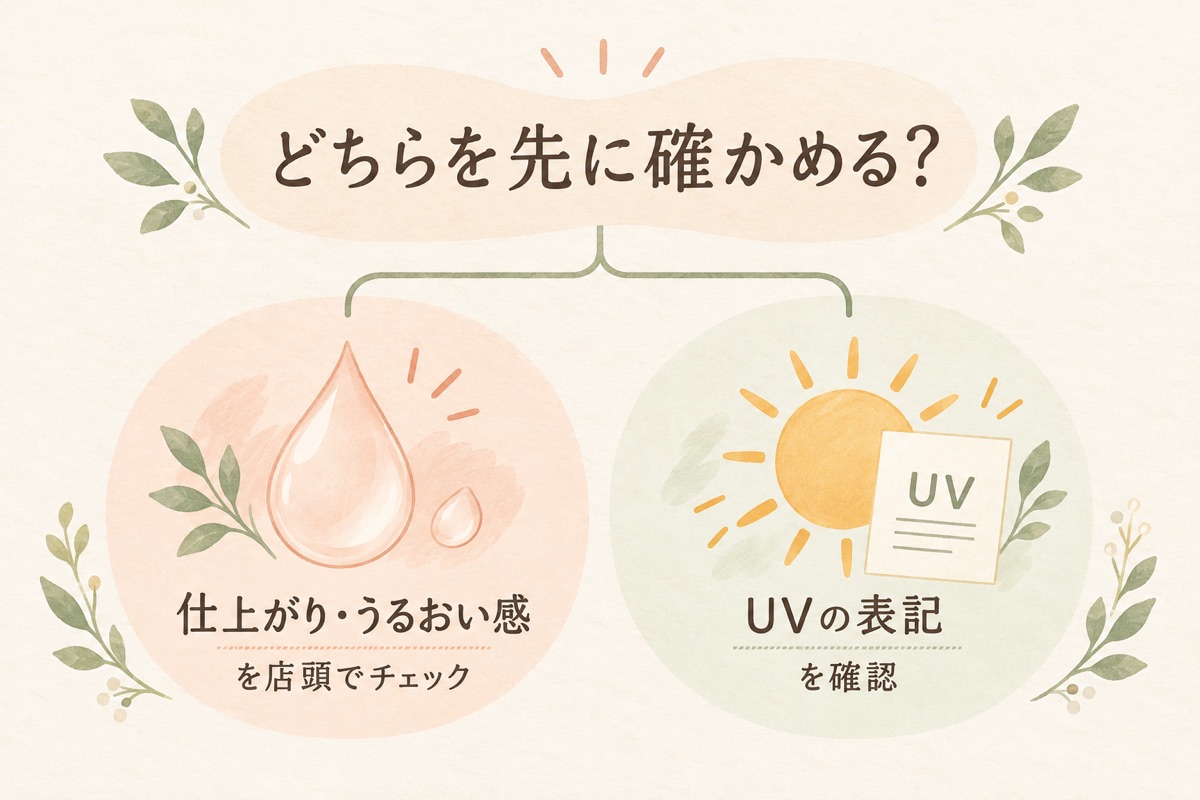 仕上がりの確認とUV表示の確認を分けて考える選択図