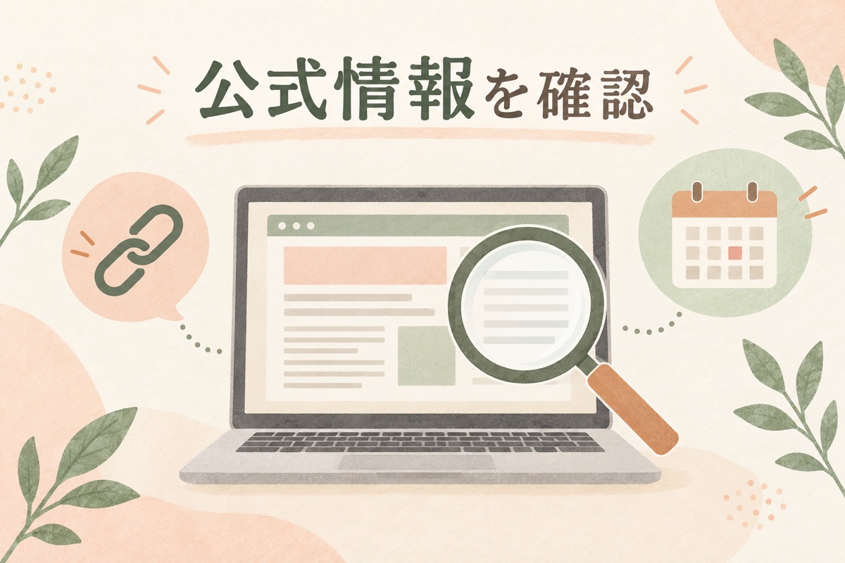 商品名・表示・確認日を公式情報と照合するイメージ